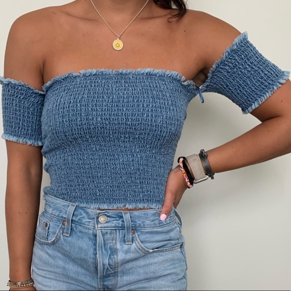Light Blue Off the Shoulder Top